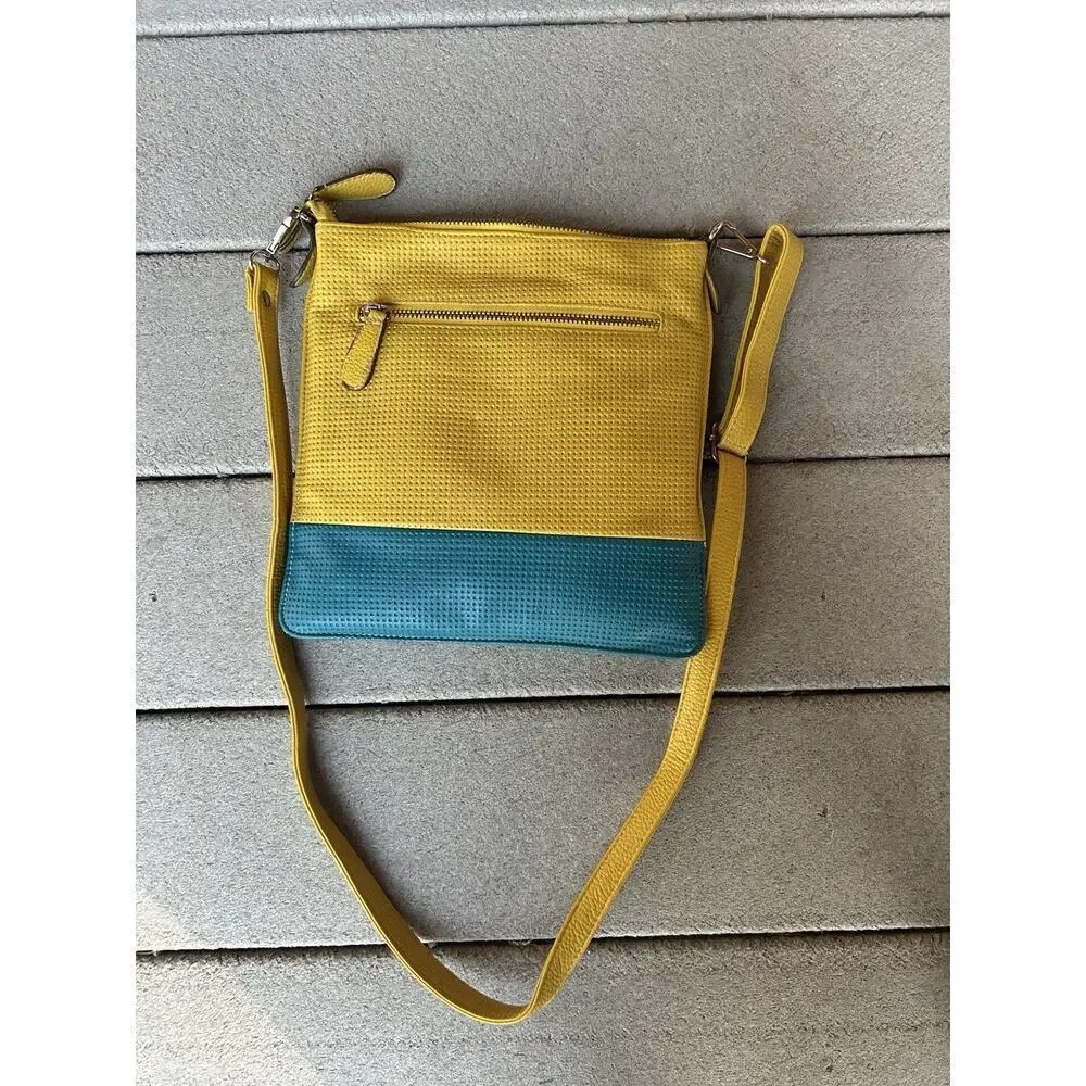 Salvatore Ferragamo Yellow Blue Color block Leather Women's Crossbody